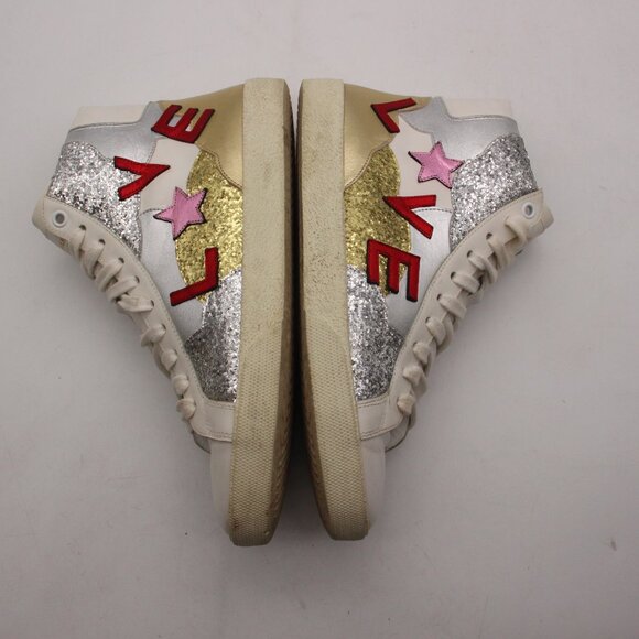 Saint Laurent Paris Love Women's EU 39 Mid Top Sneakers White Leather Glitter - Picture 7 of 13